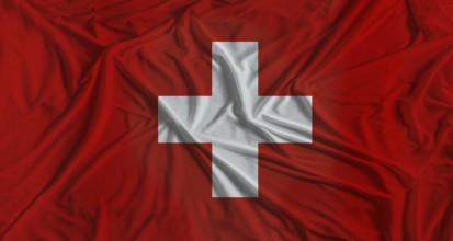 Swiss flag with fabric texture background. National flag of Switzerland