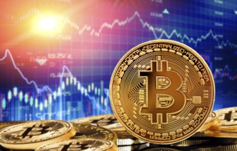 Investors in cryptocurrency and Blockchain Technology in market chart, Concept. Bitcoin on
