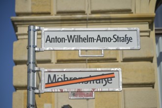 Street sign Anton-Wilhelm-Amo-Straße, formerly Mohrenstraße, Mitte, Berlin, Germany