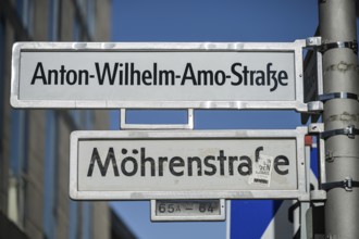 Street sign Anton-Wilhelm-Amo-Straße, formerly Mohrenstraße, Mitte, Berlin, Germany