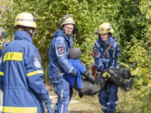 Rescue of people from a car that has crashed into a house, large-scale exercise FÜLEX25, of the