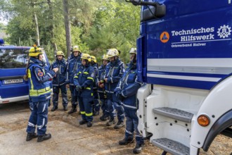 Civil defence exercise scenario, after a drone attack on a residential area, emergency services