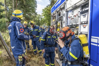 Civil defence exercise scenario, after a drone attack on a residential area, emergency services