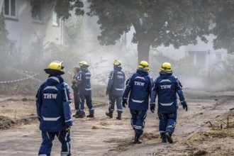 Civil defence exercise scenario, after a drone attack on a residential area, emergency services
