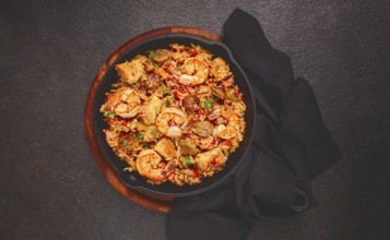 Jambalaya, Creole dish, American pilaf, rice with chicken and shrimp, vegetables, homemade, no