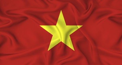 Realistic Vietnam flag waving. Close up of flag of Vietnam with cloth texture