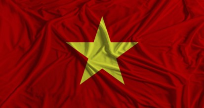 Vietnamese flag with fabric texture background. National flag of Vietnam