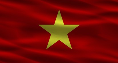 Vietnam flag with fabric texture. Realistic flag of Vietnam waving