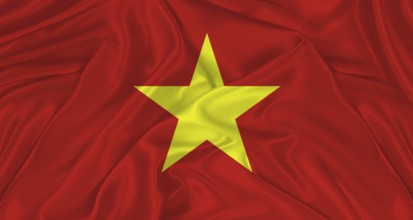 Flag of Vietnam with cloth texture. Close up of Vietnam flag waving