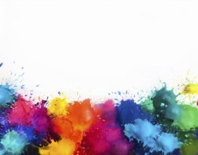 Bright watercolor art showcasing vibrant hues blending with artistic paint splashes, perfect for