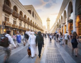 Travelers walk through an scanic architecture and culture of Muslim country, AI generated
