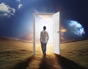Concept Spirituality, Afterlife, Light Energy, Transcendence, Reality. Soul transcends through