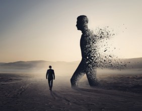 Creative image showing a silhouette of a man merging with an abstract dispersion effect and