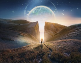 Concept Spirituality, Afterlife, Light Energy, Transcendence, Reality. Soul transcends through