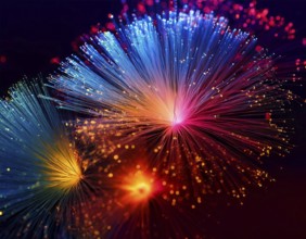 Glowing fiber-optic lights in vivid colors, creating a futuristic and dynamic visual effect, ideal