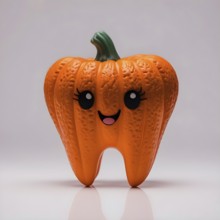 Isolated pumpkin tooth features a cheerful smiley face, perfect for Halloween festivities. Its