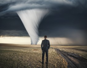 Tornado concept image showing powerful funnel cloud, symbolizing destructive natural forces,