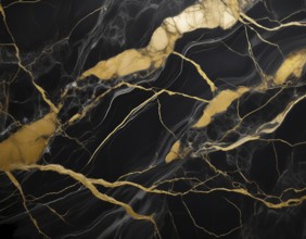Abstract black marble texture with intricate gold veins and luxurious visual appeal, perfect for