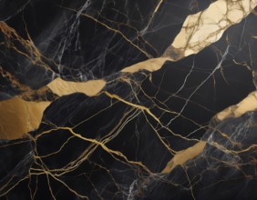 Abstract black marble texture with intricate gold veins and luxurious visual appeal, perfect for