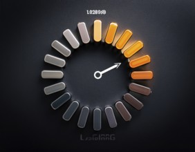 Loading symbol displayed against a dark-textured backdrop. Ideal for technology, progress, or