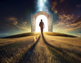 Concept Spirituality, Afterlife, Light Energy, Transcendence, Reality. Soul transcends through