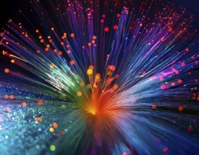 Glowing fiber-optic lights in vivid colors, creating a futuristic and dynamic visual effect, ideal