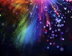 Glowing fiber-optic lights in vivid colors, creating a futuristic and dynamic visual effect, ideal