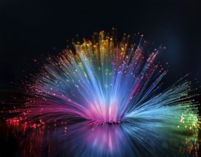 Glowing fiber-optic lights in vivid colors, creating a futuristic and dynamic visual effect, ideal