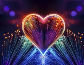 Colorful artistic display featuring vibrant light patterns shaped like a heart, expressing love and