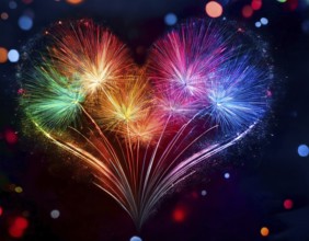 Colorful artistic display featuring vibrant light patterns shaped like a heart, expressing love and