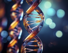 Colorful depiction of a DNA strand, highlighting molecular connections and biology insights,