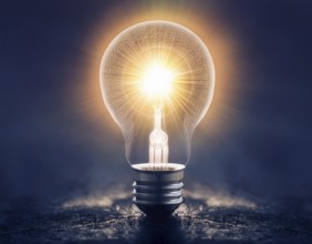 Light bulb with industry network, mind, analysis solution . Creative concept with a light bulb, AI