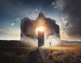 Concept Spirituality, Afterlife, Light Energy, Transcendence, Reality. Soul transcends through