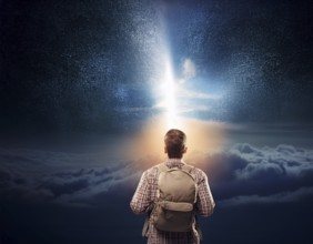Concept Spirituality, Afterlife, Light Energy, Transcendence, Reality. Soul transcends through