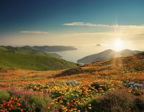 Traveling hiking concept background, AI generated