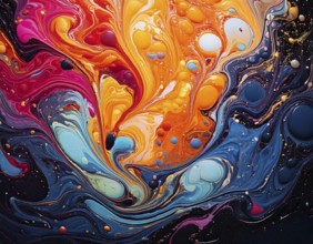 Abstract Marble Waves Acrylic Background. Abstract fluid art with swirling colors and bubbles,