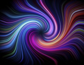 Abstract art depicting vibrant streaks of light forming a swirling vortex against a dark