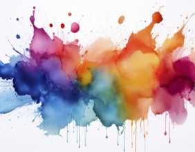 Vivid and colorful watercolor splashes blending into a visually dynamic abstract pattern, AI
