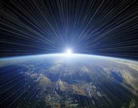 A captivating depiction of Earth from orbit, showcasing the planet's vibrant surface and glowing