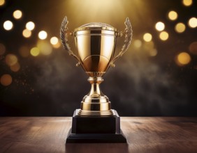 Concept of celebration and achievement. Goal achievement concept.. Winner champion trophy cup, AI