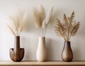 Stylish wooden wall vases holding pampas grass, creating a modern and natural decor. Ideal for home