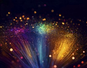 A colorful explosion powder on black background.. Multicolored powder explosion, AI generated