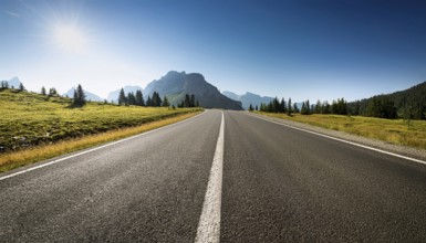 Unexplored road journeys and adventures.Road through the scenic landscape to the destination, AI