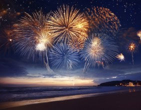 A fireworks display against the night sky, AI generated