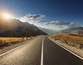 Unexplored road journeys and adventures.Road through the scenic landscape to the destination, AI