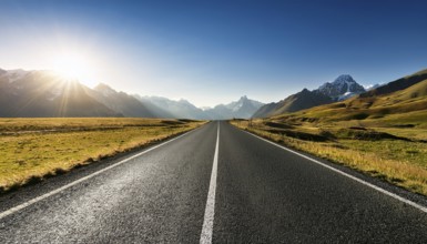 Unexplored road journeys and adventures.Road through the scenic landscape to the destination, AI