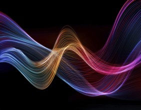 A dynamic graphic with colorful lines that swirl. Design element for technology, science, music or