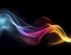 A dynamic graphic with colorful lines that swirl. Design element for technology, science, music or