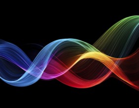 A dynamic graphic with colorful lines that swirl. Design element for technology, science, music or