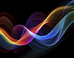 A dynamic graphic with colorful lines that swirl. Design element for technology, science, music or